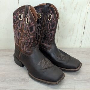 Justin Cowboy Boots Rendon Embroidered Square Toe Brown Mens Size 13EE Western